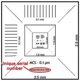 EM-Tec MCS-0.1TR-XY nachverfolgbarer Kalibrierstandard, 2,5 mm bis 100 nm in X- und Y-Richtung